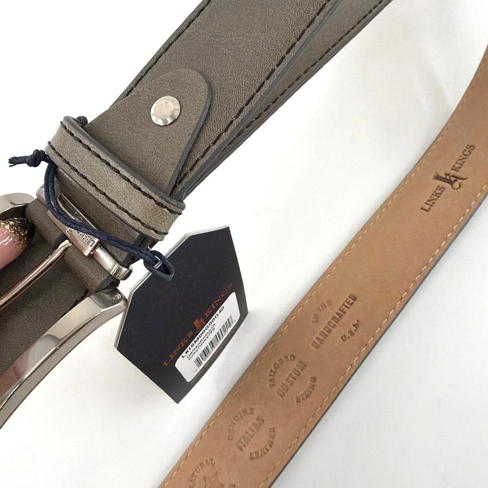 Links and Kings Men's Gray Leather Italian Smooth Belt Size 40